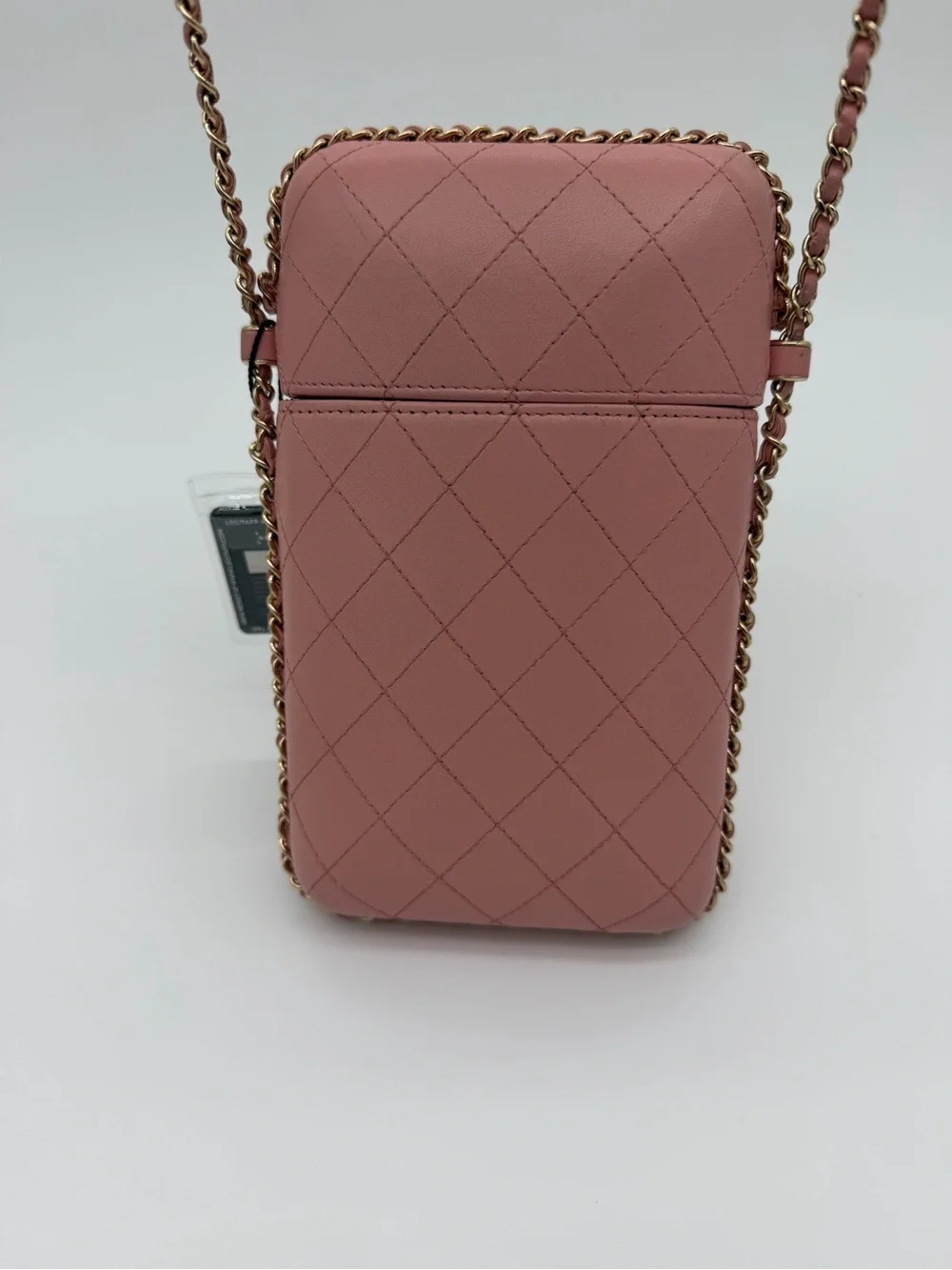 CHANEL Quilted Leather Crossbody Phone Bag in Dusty Pink with Gold Hardware